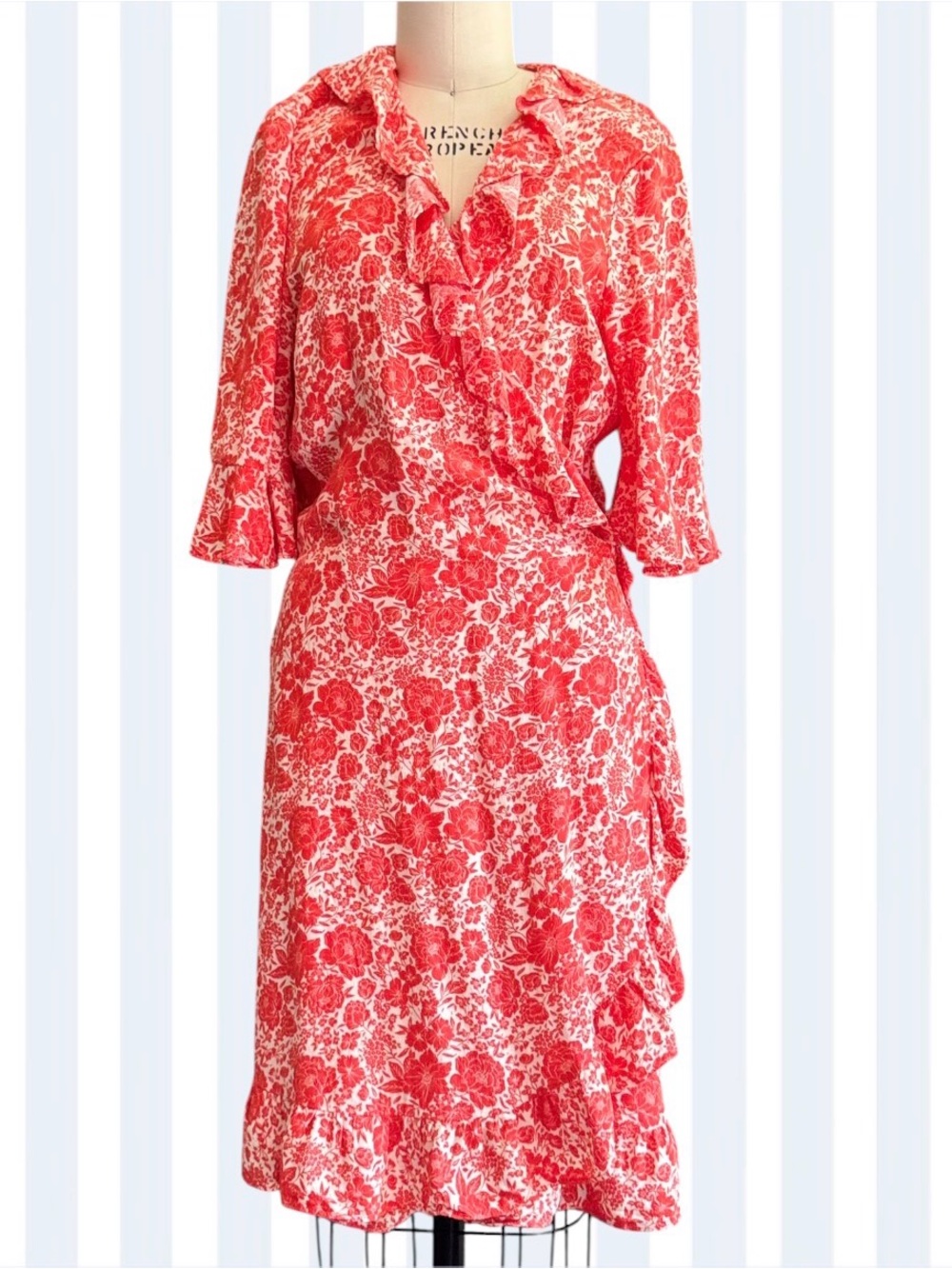Topshop Red and Cream Floral Dress with Wrap Detail August Wedding Party Dress